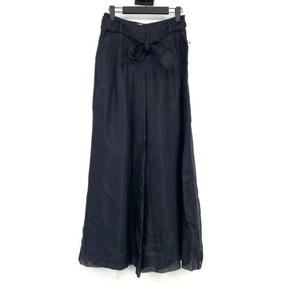 Anthropologie Pants Silk Organza Wide Leg Tie Waist Black NWT - Picture 4 of 14